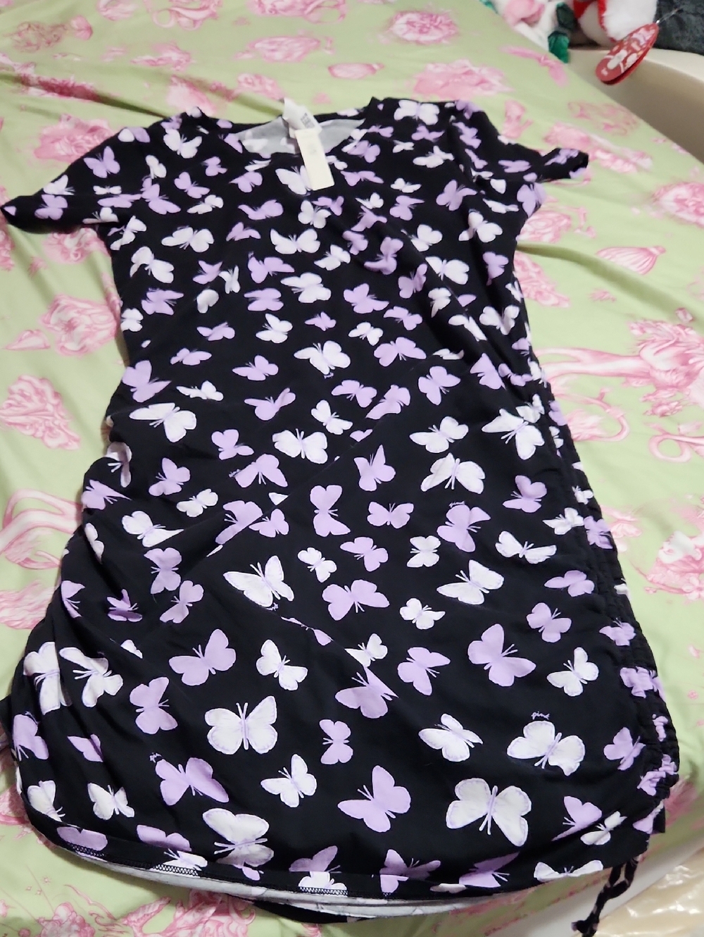 PINK Victoria's Secret Black Dress with Lilac Butterfly Print